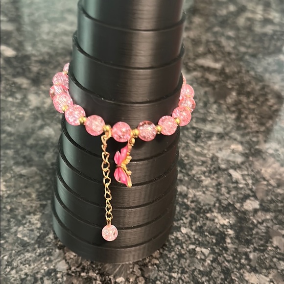 Butterfly Charm Bracelet Pink Butterfly and Sparkling Beads Dangling Accent NWT - Picture 8 of 8